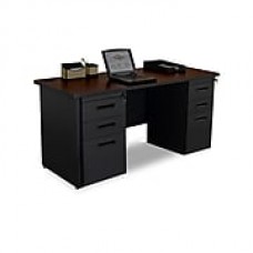 Marvel Pronto 60W x 24D Double Full Pedestal Desk, Mahogany, Black (762805256821)