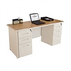 Marvel Pronto 60W x 24D Double Full Pedestal Desk, Oak, Putty (762805256852)