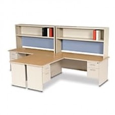 Marvel Pronto 72W x 30D 2 Person 'L' Desks with Return and Pedestal Oak, Putty, Basin (762805302658)