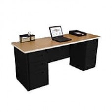 Marvel Pronto 72W x 24D Double Full Pedestal Desk, Oak, Black (762805256913)