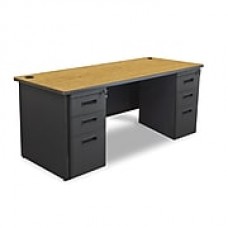 Marvel Pronto 72W x 36D Double Full Pedestal Desk, Oak, Black (762805300784)