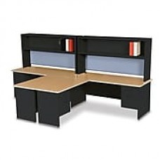 Marvel Pronto 72W x 30D 2 Person 'L' Desks with Return and Pedestal Oak, Black, Basin (762805302573)