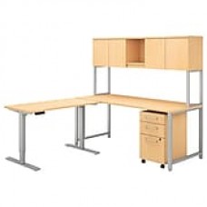 Bush Business Furniture 400 Series 72W L Shaped Desk with Height Adjustable Return, Hutch and Storage, Natural Maple (400S189AC)