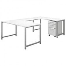 Bush Business Furniture 400 Series 60"W x 30"D U Shaped Table Desk with 3 Drawer Mobile File Cabinet, White (400S161WH)