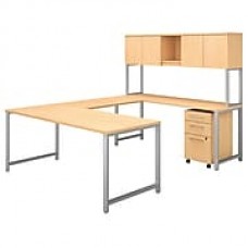 Bush Business Furniture 400 Series 72W x 30D U Shaped Table Desk with Hutch and 3 Drawer Mobile File, Natural Maple (400S160AC)