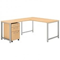 Bush Business Furniture 400 Series 60"W L Shaped Desk with 42"W Return and Mobile File Cabinet, Natural Maple (400S130AC)