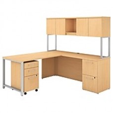 Bush Business Furniture 400 Series 72"W x 22"D L Shaped Desk with Hutch, 48"W Return and Storage, Natural Maple (400S127AC)