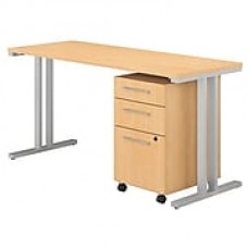 Bush Business Furniture 400 Series 60"W x 24"D Table Desk with 3 Drawer Mobile File Cabinet, Natural Maple (400S216AC)