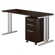 Bush Business Furniture 400 Series 60"W x 24"D Table Desk with 3 Drawer Mobile File Cabinet, Mocha Cherry (400S216MR)