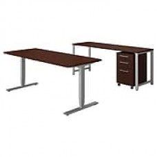 Bush Business Furniture 400 Series 72"W x 30"D Height Adjustable Standing Desk with Credenza, Harvest Cherry (400S192CS)