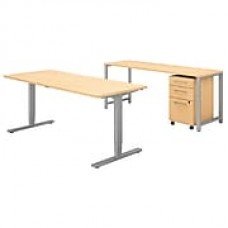 Bush Business Furniture 400 Series 72"W Height Adjustable Standing Desk with Credenza and Storage, Natural Maple (400S192AC)