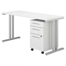 Bush Business Furniture 400 Series 60"W x 24"D Table Desk with 3 Drawer Mobile File Cabinet, White (400S216WH)