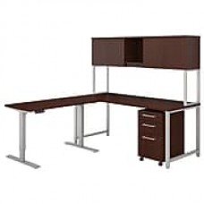 Bush Business Furniture 400 Series 72"W L Shaped Desk with Height Adjustable Return and Hutch, Harvest Cherry (400S189CS)