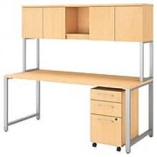 Bush Business Furniture 400 Series 72"W Table Desk with Hutch and 3 Drawer Mobile File, Natural Maple, Installed (400S174ACFA)