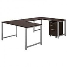 Bush Business Furniture 400 Series 60"W U Shaped Table Desk with 3 Drawer Mobile File, Mocha Cherry, Installed (400S161MRFA)