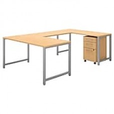 Bush Business Furniture 400 Series 60"W x 30"D U Shaped Table Desk with Mobile File, Natural Maple, Installed (400S161ACFA)