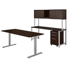 Bush Business Furniture 400 Series 72"W x 30"D Adjustable Desk with Credenza and Hutch, Mocha Cherry, Installed (400S193MRFA)