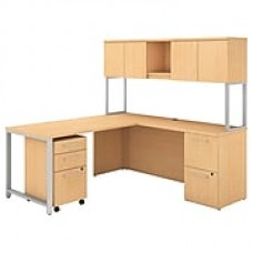 Bush Business Furniture 400 Series 72"W x 22"D L Shaped Desk with Hutch, 48"W Return, Natural Maple, Installed (400S127ACFA)