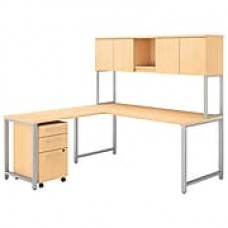 Bush Business Furniture 400 Series 72"W L Shaped Desk with Hutch, Return and Mobile File, Natural Maple, Installed (400S181ACFA)