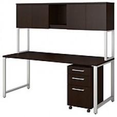 Bush Business Furniture 400 Series 72"W Table Desk with Hutch and 3 Drawer Mobile File, Mocha Cherry, Installed (400S174MRFA)