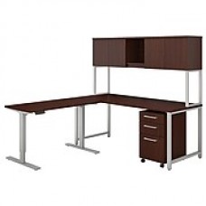 Bush Business Furniture 400 Series 72"W L Shaped Desk with Adjustable Return and Hutch, Harvest Cherry, Installed (400S189CSFA)