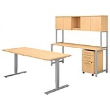 Bush Business Furniture 400 Series 72"W Adjustable Desk with Credenza and Hutch, Natural Maple, Installed (400S193ACFA)