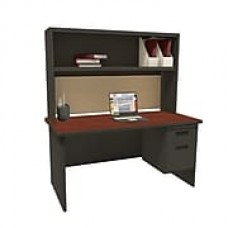 Marvel Pronto 60"W x 30"D Single File Desk with Storage Shelf, Mahogany, Dark Neutral, Windblown (762805302436)