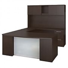 Bush Business Furniture Emerge 72W x 36D Bow Front U Shaped Desk with Hutch, 2 and 3 Drawer Pedestals, Mocha Cherry (300S115MR)