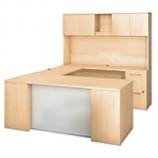 Bush Business Furniture Emerge 72W x 30D U Shaped Desk with Hutch, 2 and 3 Drawer Pedestals, Natural Maple (300S112AC)