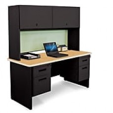 Pronto Desk 60" x 24" Double File Pedestal with Overhead Oak/Black/Peridot Green (762805009526)