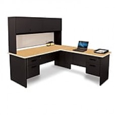 Pronto Desk 72" x 78" Shape DoubleFile Pedestal Oak/Black/Chalk Gray (762805009304)