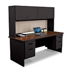 Pronto Desk 72" x 30" Double File Pedestal with Overhead Mahogany/Black/Chalk Gray (762805009144)