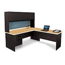 Pronto Desk 72" x78" Shape Single File Pedestal Oak/Black/Slate Blue (762805008956)