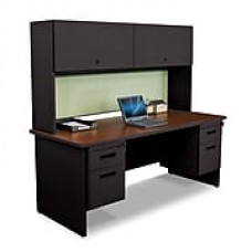 Pronto Desk 72" x 30" Double File Pedestal with Overhead Mahogany/Black/Peridot Green (762805009120)