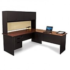 Pronto Desk 72" x 78" Shape Single File Pedestal Mahogany/Black/Beryl Tan (762805008895)