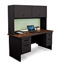 Pronto Desk 72" x 24" Double File Pedestal with Overhead Mahogany/Black/Peridot Green (762805009489)