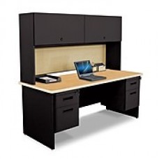 Pronto Desk 72" x 30" Double File Pedestal with Overhead Oak/Black/Beryl Tan (762805009175)