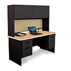 Pronto Desk 60" x 24" Double File Pedestal with Overhead Oak/Black/Beryl Tan (762805009533)