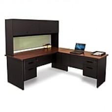 Pronto Desk 72" x 78" Shape Double File Pedestal Mahogany/Black/Peridot Green (762805009243)