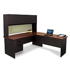 Pronto Desk 72" x 78" Shape Single File Pedestal Mahogany/Black/Peridot Green (762805008888)