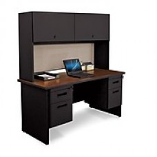 Pronto Desk 60" x 24" Double File Pedestal with Overhead Mahogany/Black/Chalk Gray (762805009502)