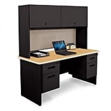 Pronto Desk 60" x 24" Double File Pedestal with Overhead Oak/Black/Chalk Gray (762805009540)