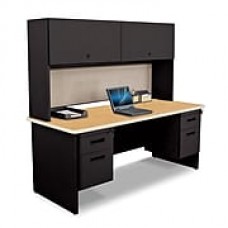 Pronto Desk 72" x 30" Double File Pedestal with Overhead Oak/Black/Chalk Gray (762805009182)