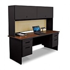 Pronto Desk 72" x 24" Double File Pedestal with Overhead Mahogany/Black/Beryl Tan (762805009373)