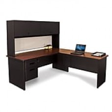 Pronto Desk 72" x 78" Shape Single File Pedestal Mahogany/Black/Chalk Gray (762805008901)