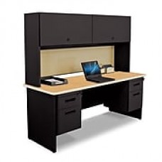 Pronto Desk 72" x 24" Double File Pedestal with Overhead Oak/Black/Beryl Tan (762805009410)