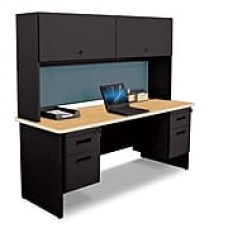 Pronto Desk 72" x 24" Double File Pedestal with Overhead Oak/Black/Slate Blue (762805009434)