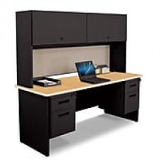 Pronto Desk 72" x 24" Double File Pedestal with Overhead Oak/Black/Chalk Gray (762805009427)