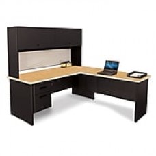 Pronto Desk 72" x 78" Shape Single File Pedestal Oak/Black/Chalk Gray (762805008949)