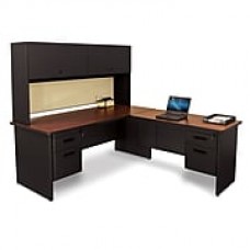 Pronto Desk 72" x 78" Shape Double File Pedestal Mahogany/Black/Beryl Tan (762805009250)